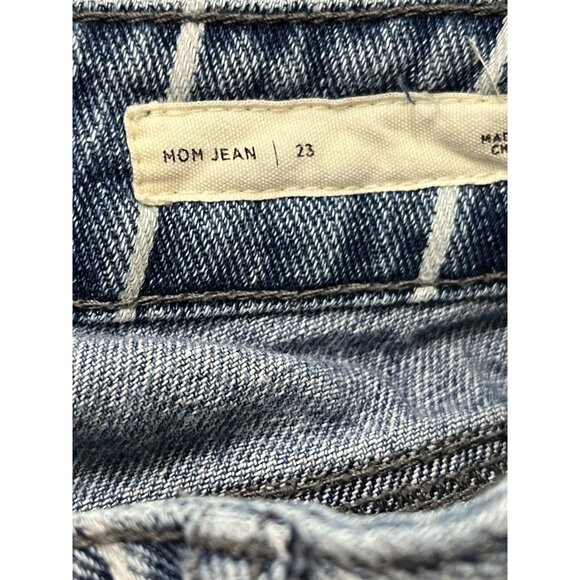 PacSun Mom Jeans Women’s 23 Blue White Stripe High Rise Raw Hem Denim Pants - Picture 5 of 10